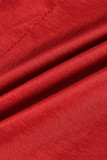 Vestido de noche de manga larga con cuello alto básico sólido casual de moda rojo