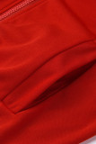 Colletto con risvolto manica lunga rosso moda casual solido patchwork due pezzi