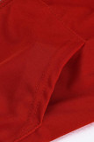 Rojo Casual Sólido Patchwork Cremallera Cuello con capucha Manga larga Dos piezas