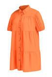 Robe mode décontracté solide basique col rabattu manches courtes orange