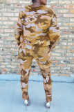 Blå Mode Casual Camouflage Print Patchwork Turndown-krage Långärmad i två delar