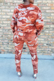 Blå Mode Casual Camouflage Print Patchwork Turndown-krage Långärmad i två delar