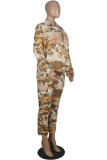 Grönt Mode Casual Camouflage Print Patchwork Turndown-krage Långärmad i två delar