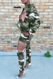 Groene mode, casual camouflageprint, patchwork, kraag, lange mouwen, twee stukken