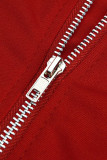 Rojo Casual Sólido Patchwork Cremallera Cuello con capucha Manga larga Dos piezas