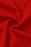 Röd Mode Casual Solid Patchwork Turndown-krage Långärmad Två delar