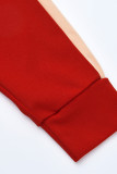 Röd Mode Casual Solid Patchwork Turndown-krage Långärmad Två delar