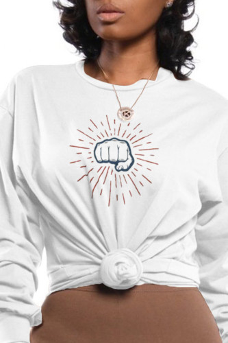 White Fashion Street Patchwork Patchwork O Neck Tops