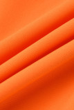 Robe mode décontracté solide basique col rabattu manches courtes orange