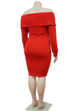 Красные модные повседневные однотонные лоскутные платья с открытыми плечами и длинными рукавами больших размеров