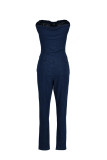 ダークブルー ファッション カジュアル ソリッド バックレス ストラップレス スキニー ジャンプスーツ