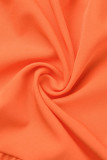 Оранжевое модное повседневное однотонное базовое платье с отложным воротником и короткими рукавами