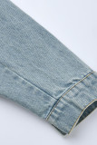 Blå Mode Casual Patchwork Cardigan Turndown-krage Ytterkläder