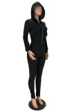 Black Fashion Casual Solid Fold Hooded Collar Long Sleeve Two Pieces