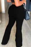 Zwarte casual effen patchwork hoge taille boot-cut denim jeans