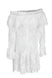 Белые милые однотонные асимметричные платья трапециевидной формы с открытыми плечами в стиле пэчворк