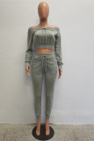 Grey Drawstring Long Sleeve High bandage Solid pencil Pants 