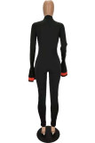 ブラック ファッション カジュアル ソリッド パッチワーク ハーフ A タートルネック スキニー ジャンプスーツ