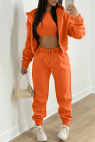 Orange Fashion Casual Solid Cardigan Westen Hosen O-Ausschnitt Langarm Dreiteiliges Set