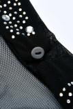 Vestidos de manga larga de cuello alto transparentes de perforación en caliente de patchwork sexy de moda negro