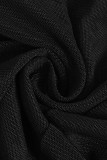 Zwart sexy effen uitgehold patchwork v-hals lange mouw twee stukken