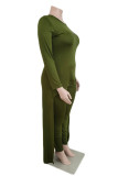 Green Fashion Casual Print Asymmetrical O Neck Plus Size Two Pieces