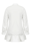 Robe chemise blanche décontractée à volants solides et col rabattu