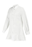 Robe chemise blanche décontractée à volants solides et col rabattu
