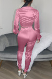 Roze Mode Casual Solid Bandage V-hals Lange Mouw Twee Stukken