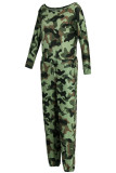 Groene Mode Casual Camouflage Luipaard graan Print Lange mouw een schouder kraag