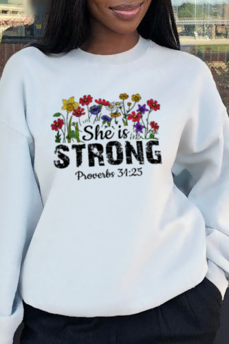 White Fashion Street Print Letter O Neck Tops