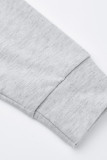Moda cinza casual com estampa de letras patchwork gola com zíper manga longa duas peças