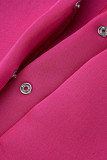 розово-красные повседневные однотонные платья с воланами и V-образным вырезом