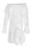 Witte zoete effen uitgeholde patchwork asymmetrische off-shoulder A-lijn jurken