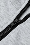 Grau Mode Lässig Brief Drucken Patchwork Reißverschluss Kragen Langarm Zweiteiler
