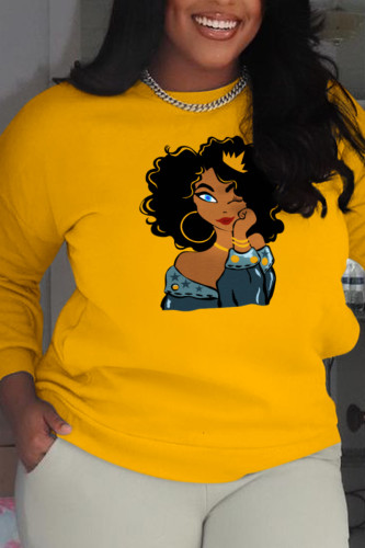 Yellow Fashion Sportswear Print Patchwork O Neck Tops