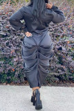 Vestidos de manga comprida preto sexy moda sexy com dobra dobrada