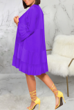 Purple Casual Solid Patchwork Turndown Collar Cake Skirt Dresses