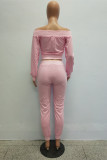 Pink Drawstring Long Sleeve High bandage Solid pencil Pants 