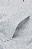 Grau Mode Lässig Brief Drucken Patchwork Reißverschluss Kragen Langarm Zweiteiler