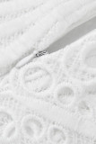 Белые милые однотонные асимметричные платья трапециевидной формы с открытыми плечами в стиле пэчворк