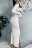 Белые модные сексуальные однотонные платья с длинным рукавом и водолазкой с разрезом и вырезом