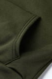 Verde militar casual sólido patchwork bolso dobrável gola com capuz plus size duas peças