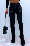 Black Street Solid Patchwork High Waist Pencil Solid Color Bottoms