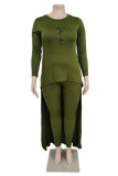 Green Fashion Casual Print Asymétrique O Neck Plus Size Two Pieces