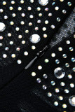 Mode noire Sexy Patchwork Hot Drilling Robes à manches longues à col roulé transparent