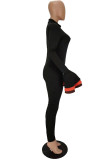 ブラック ファッション カジュアル ソリッド パッチワーク ハーフ A タートルネック スキニー ジャンプスーツ