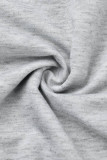 Moda cinza casual com estampa de letras patchwork gola com zíper manga longa duas peças
