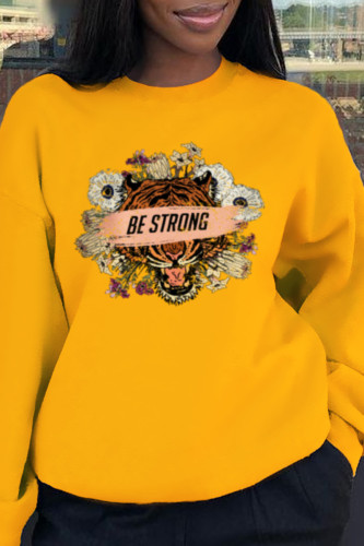 Yellow Fashion Daily Print Patchwork O Neck Tops