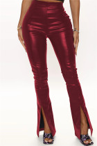 Burgund Fashion Casual Solid Schlitz Skinny Hose mit hoher Taille